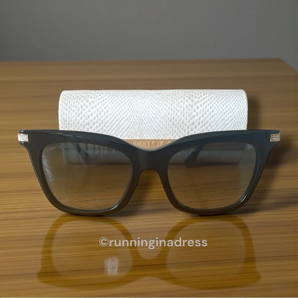 New In Case Jimmy Choo Olye Square Sunglasses In Black & Gold Glitter Accent